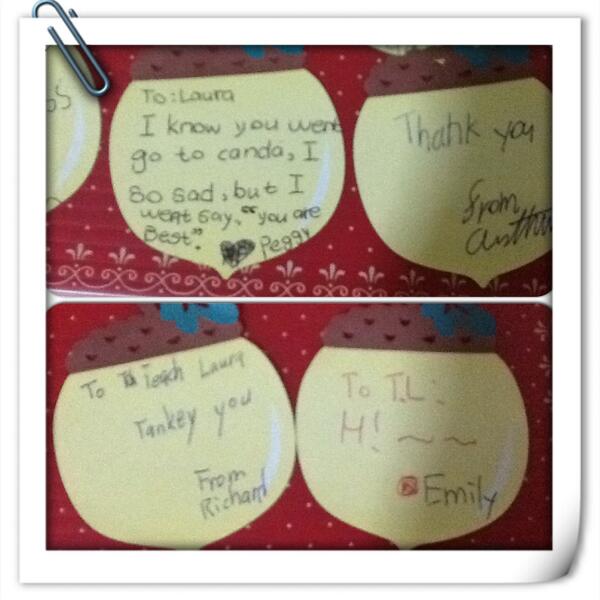 lauraskip23's tweet photo. Gotta love thank you notes from my grade 2 ESL students..#roomforimprovement http://t.co/Xka8uwUDIa http://t.co/ikCWy5dfIr