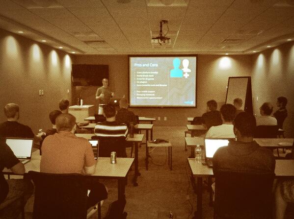 MobileStCloud's tweet photo. Matthew MacGregor giving the low down on HTML5 game dev at @MobileStCloud http://t.co/1cs8LgMaA5