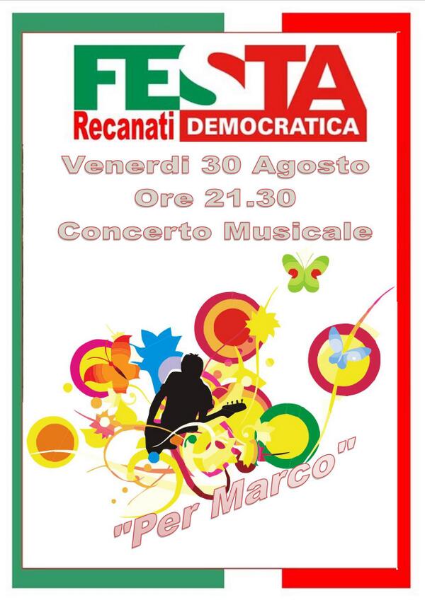 PdRecanati's tweet photo. Concerto Venerdi 30 Agosto #FestaPD http://t.co/O853GcUoZD