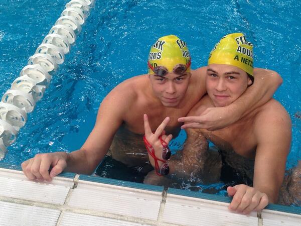 FASswimclub's tweet photo. James and Adam warming up for their 50 back heats at national short course. #FAS #firbank http://t.co/ertSYu0evt