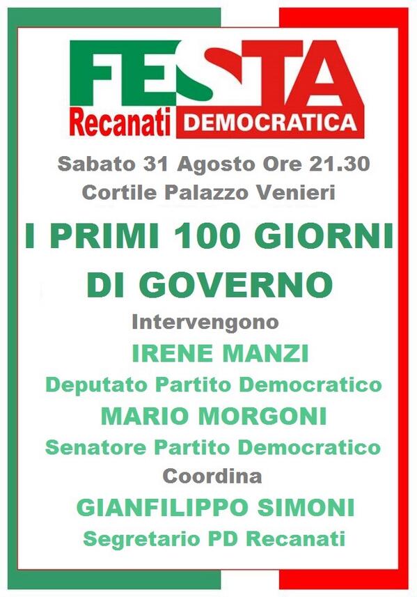 PdRecanati's tweet photo. #FestaPD iniziativa Sabato http://t.co/MtEsH2s2LW