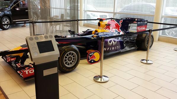 mazenism's tweet photo. Check out the Infiniti RedBull Racing F1 Car @ Hyatt Infiniti until tomorrow night! http://t.co/02nbIPgGVv