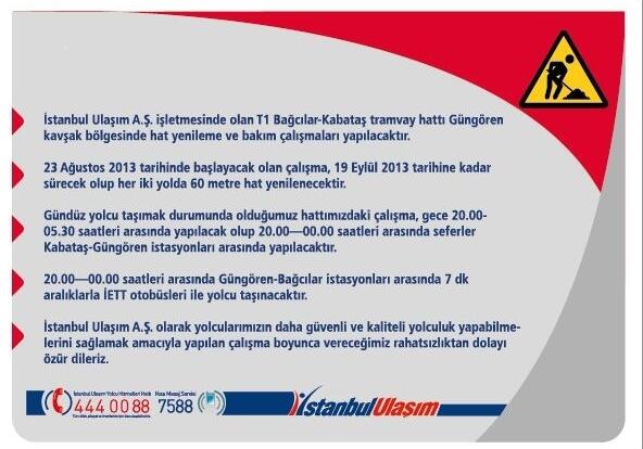 Kabatas Bagcilar Tramvay Duraklari Guzergahi Suresi
