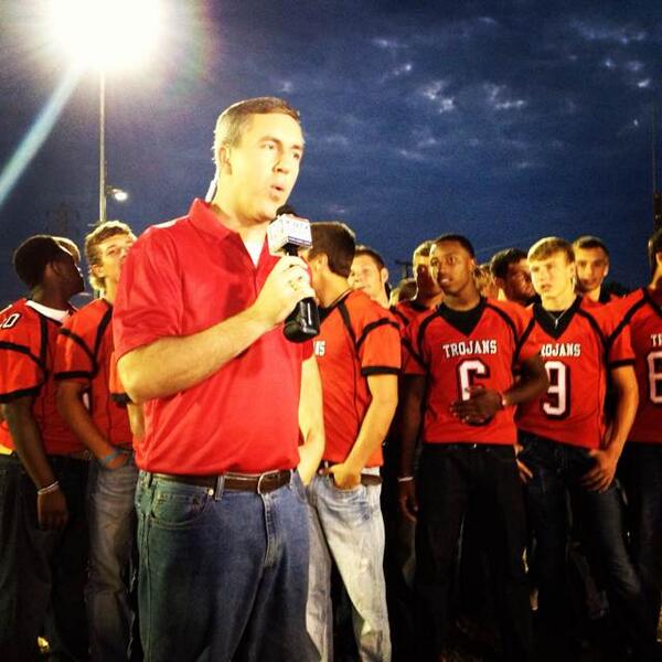 kwtx's tweet photo. Brady with the West Trojan football team! #spiritweek13 http://t.co/GczLFXjI7T