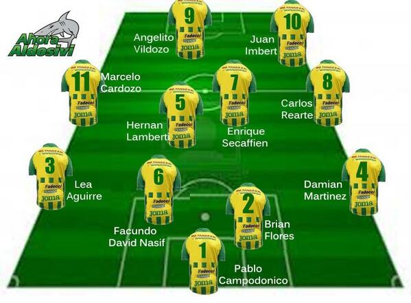 #Aldosivi :Campodónico;Martínez,Flores,David Nasif y Aguirre,Rearte,Lamberti y Cardozo;Secaffien;Imbert y Vildozo