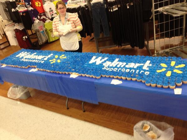 dlwood71's tweet photo. Celebrating the opening - cupcake cake. Congrats 3091 Saint John. @WalmartCanada http://t.co/LL5KqdovKN