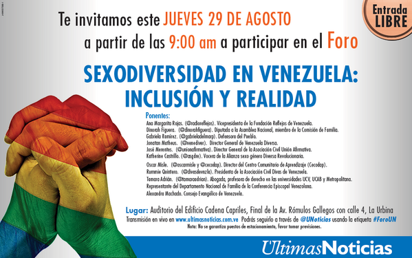 LaOrgullo's tweet photo. Jueves 29, 9 am foro Sexodiversidad en Venezuela. Discriminados en la escuela.  http://t.co/MXoMJzsDlr