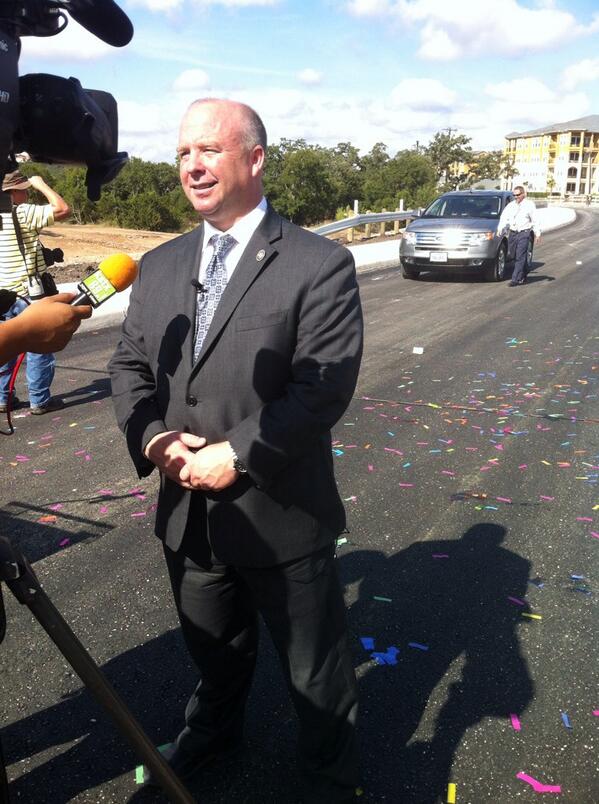 Always expect a confetti gun. <a href="/KevinWolffTX/">Kevin A. Wolff</a> announces opening of $2 mill bridge in Stone Oak