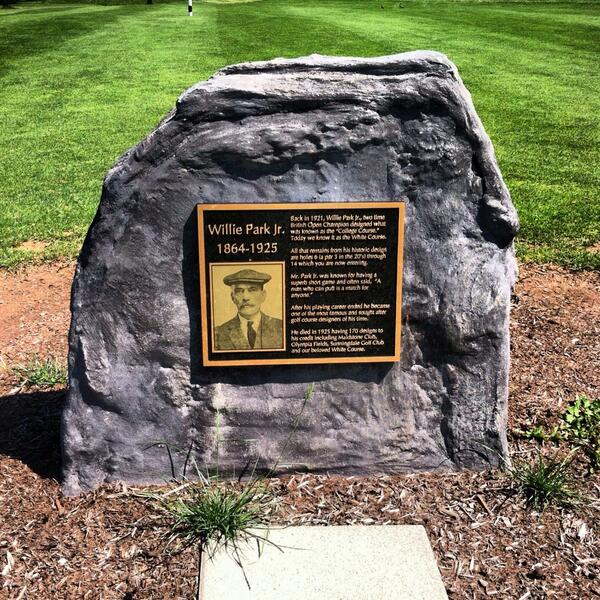 PSUgolfcourse's tweet photo. The commemorative stone honoring the original #WhiteCourse designer, Willie Park Jr. #tradition http://t.co/C3NuIzdcmG