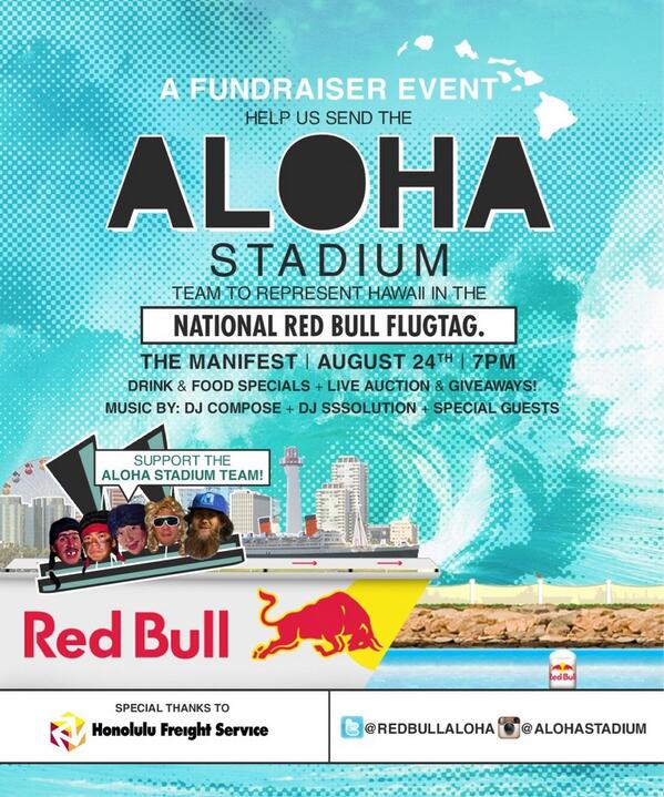 Support the local boys <a href="/alohastadium/">Aloha Stadium</a> as they represent Hawaii at <a href="/redbull/">Red Bull</a> #flugtag in Long Beach!