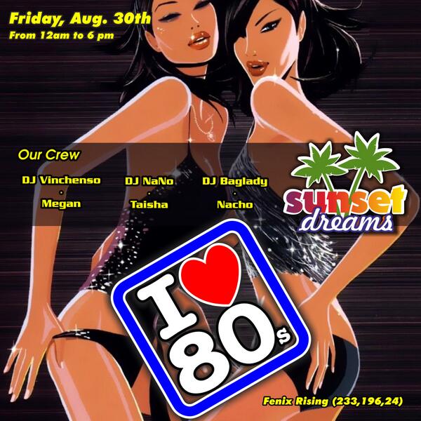 SunsetDreamsSL's tweet photo. I LOVE 80s PARTY AT @SunsetDreamsSL CLUB. FRIDAY, AUG. 30th FROM 12am TO 6pm. http://t.co/TpwNWASP9s