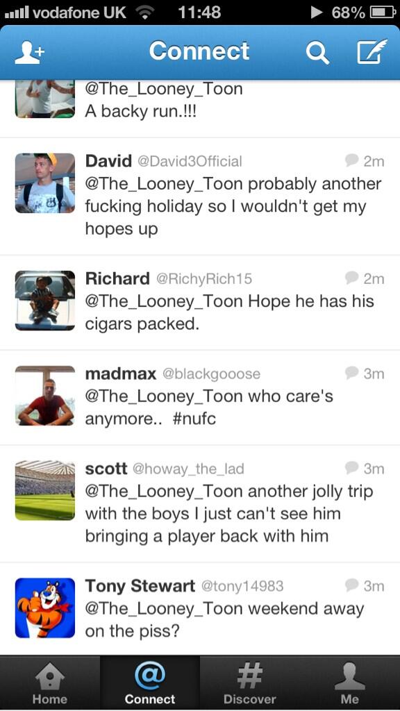 The_Looney_Toon's tweet photo. Responses to my last kinnear tweet ... What a bunch of moaning miserable shit cunts http://t.co/c9R3ZMW2Lt