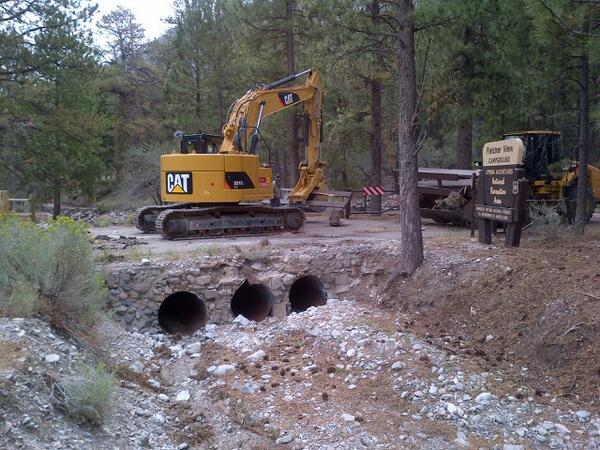 SpringMountains's tweet image. Work to improve drainage at the Fletcher View Campground entrance begins today.