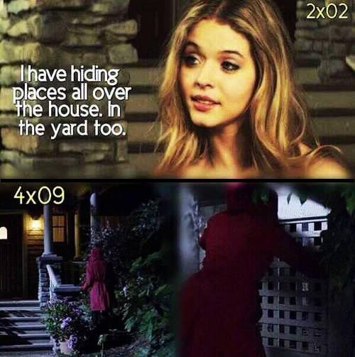 SigaPLL's tweet photo. "Tenho esconderijos por toda a casa. No quintal também". Quem acha que a Ali é a Red Coat? http://t.co/ByK6TCrWbW