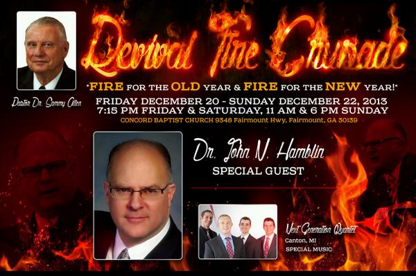 AdamBEvans's tweet photo. Make plans now to be with us at Concord Baptist, December 20-22 for a weekend revival with @DrJohnNHamblin! http://t.co/jCtYCm6qYx