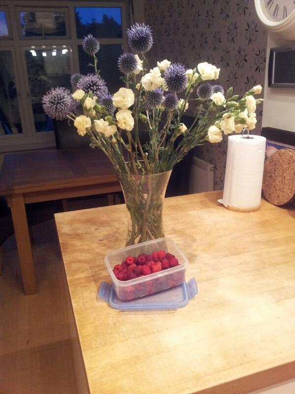 butlermich's tweet photo. This sun &amp; rain is doing wonders for flower &amp; raspberry stocks at jardin du Lynch(&amp; picking in the rain avoids bees!) http://t.co/GtrPq7fe4e