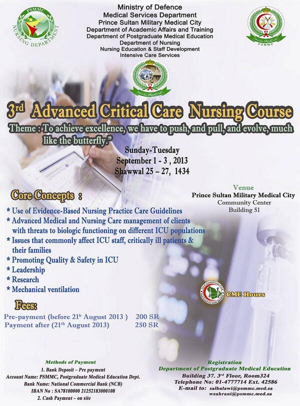 3rd Advanced Critical Nursing Course(Riyadh Military Hospital) 1-3 Sep.  2013
#تمريض
#التمريض
#دورات
#صحة
#السعودية