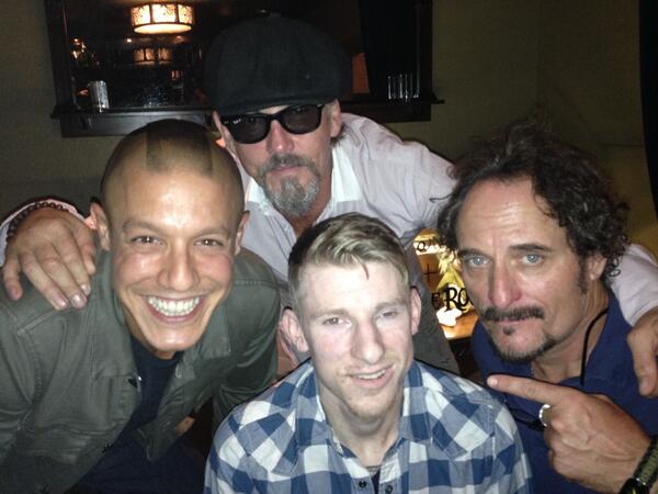 KimFCoates's tweet photo. With @Theorossi #Chibs and our new #SOAFX prospect and true American hero @BMarr86 love my @bootcampaign KC http://t.co/d6nNhdMk3e
