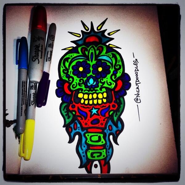 NickyDooodles's tweet photo. Not my favorite #drawing every but it'll do... #skull #diosdelosmuertos #flowers #sharpies http://t.co/cmSr4q8cdZ