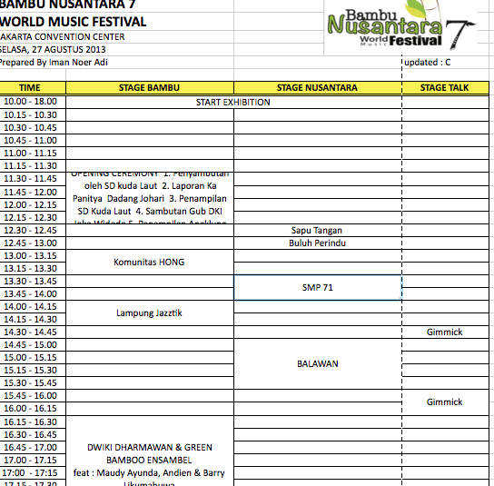 RumahAngklung's tweet photo. Schedule hari ini, cekidot -» "@musikbambu06: Rundown Bambu Nusantara 7 Selasa 27 Agustus http://t.co/iT1bHSkeY7"