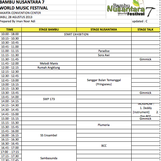 RumahAngklung's tweet photo. Schedule lengkap esok guys, noted! FREE "@musikbambu06: Rundown Bambu Nusantara 7 Rabu 28 Agustus http://t.co/emPpQoXF7X"
