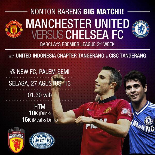 Nonbar : United vs. Chelsea dinihari nanti pk.01.00 wib di <a href="/NewFC_Cafe/">New Fried Chicken</a> Palem Semi Karawaci bersama <a href="/CISCtangerang/">CISC TANGERANG</a>
