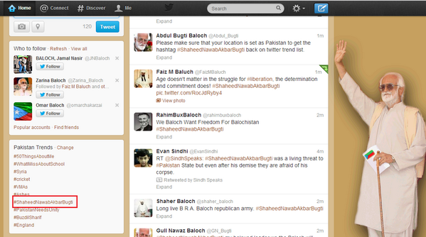 Abdul_Bugti's tweet photo. Our hashtag #ShaheedNawabAkbarBugti is back on the trending list of Pakistan http://t.co/lKBP9P57o7
