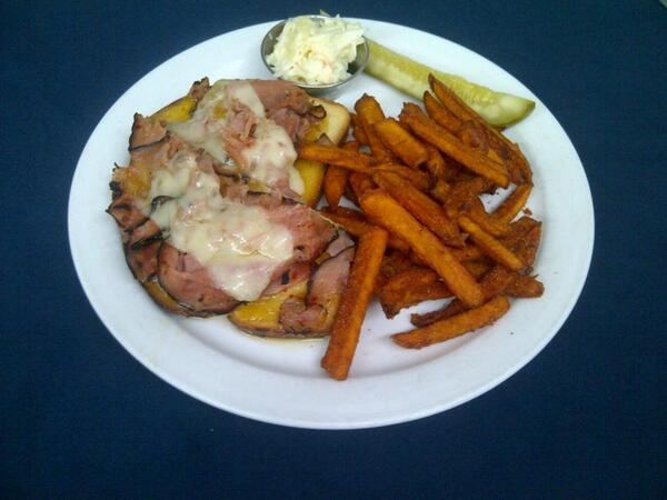 AntigonishCafe's tweet photo. Today's lunch feature is a black forest ham, Swiss cheese melt served in a tequila pineapple sauce on Hawaiian bread http://t.co/SiKnVhtQlb