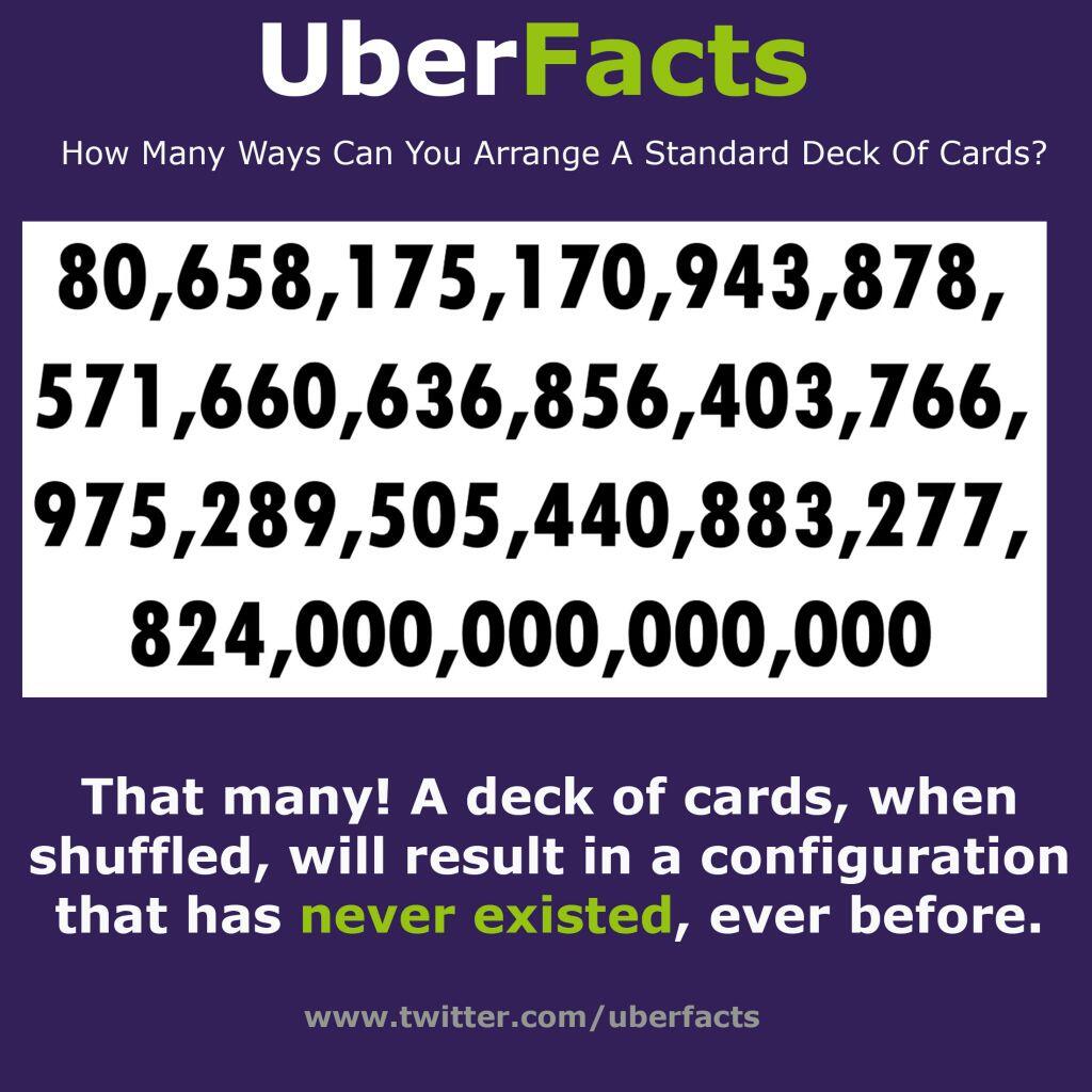 Uberfacts On Twitter How Many Ways Can You Arrange A Standard Deck Of Cards Http T Co Gbpn6gu7bg