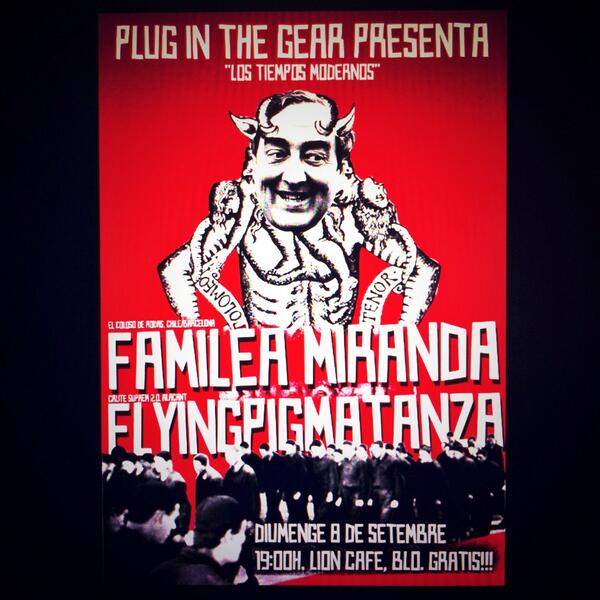 Domingo 8 de Septiembre 19:00h. FAMILEA MIRANDA + FLYINGPIMATANZA. Lion Café, Benicarló!!! Monumental!!!