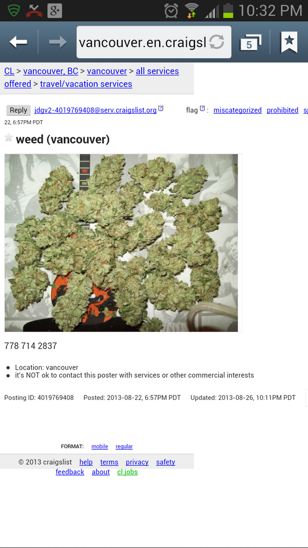 bdosurrey's tweet photo. Hahaha #weed for sale on #craigslist. Gonna email and see if I can #haggle him down http://t.co/u7oGkGZEbM