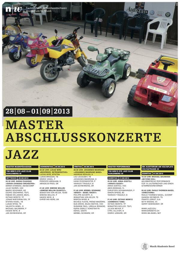 Preview: Ab 28.8 bis Sa 31.8. um 20.30h live@bird's eye:Masterkonzerte der FHNW, Abt.Jazz facebook.com/photo.php?fbid…