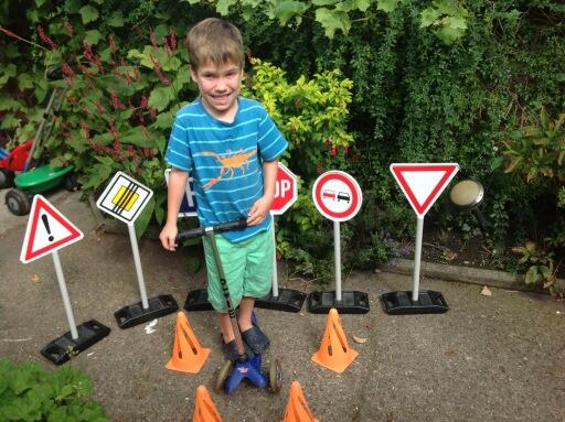 Dominic and his scooter and road signs are all ready for the scootathon for @TheSCT  @LadiesWhoDo
