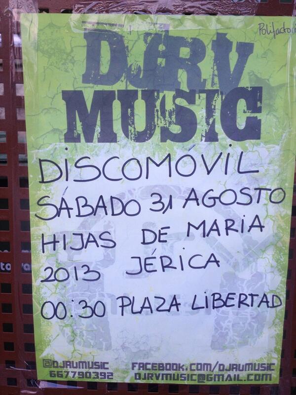 paulajerica's tweet photo. sábado 31 disco móvil en Jérica, organizada por las hijas de María 2013 con @djrvmusic en la plaza de la libertad. http://t.co/zkLrY56kvY