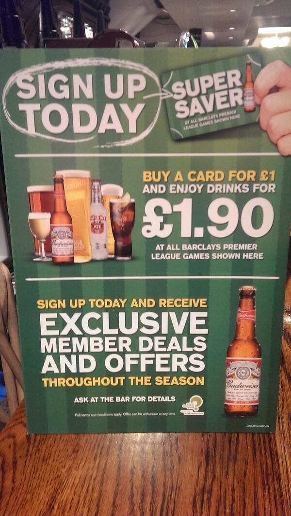 GreenMan_Soho's tweet photo. More savings from ur favorite pub! Buy a card for the season &amp; during Premiership games, selected drinks are £1.90!!! http://t.co/yb7S3m1lqJ