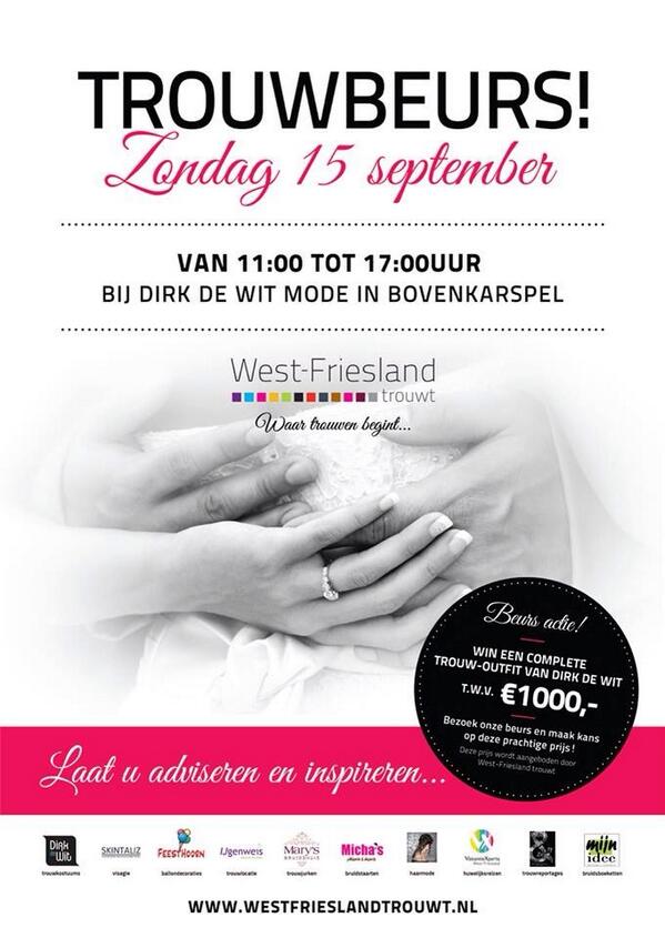#trouwbeurs 15 september beleef, proef en ervaar wat trouwen is in Westfriesland