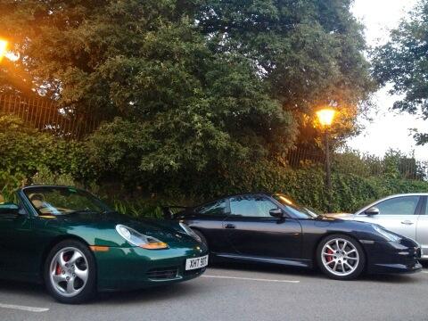 PorscheClubR13's tweet photo. And again, Boxster and GT3. Really mint 986 there, green with tan interior. http://t.co/iJkMTORu31