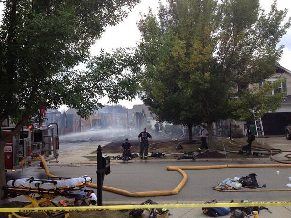 NicolePence's tweet image. Here's a look at what's left at #FishersFire. Fire started in center house. Everyone escaped. @WTHRcom