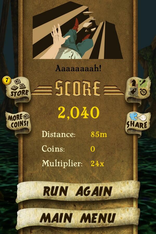 arinicole's tweet photo. I got 2,040 points while escaping from demon monkeys. Beat that! http://t.co/JpWapH2WS8 #TempleRun http://t.co/H4vBtLWVLX