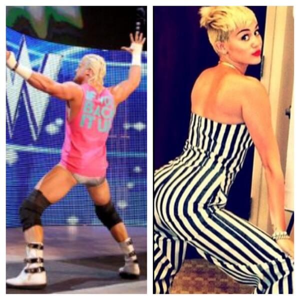 StillRealToUs's tweet photo. Who do you guys think is better at #Twerking @HEELZiggler or @MileyCyrus ? http://t.co/0SUorZAOWv