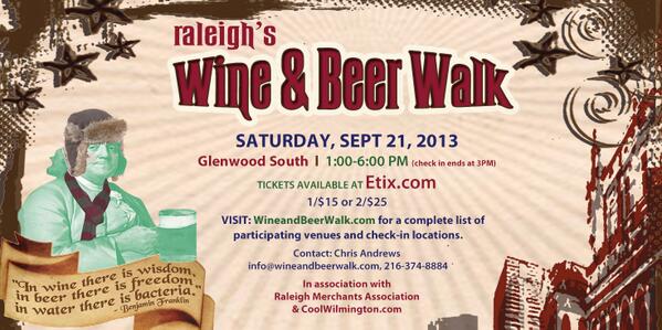 DosTaquitos's tweet photo. Tickets are on sale now to the #Raleigh Wine &amp; Beer Walk! Purchase your ticket here: http://t.co/IXIhWMUovC http://t.co/HBnSMZOosY