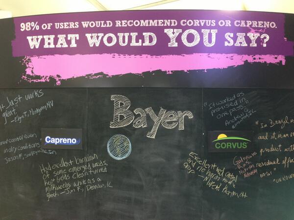 Bayer4CropsUS's tweet image. 98% of users would recommend #Corvus or #Capreno. Here's what people are saying on our #FPS13 graffiti wall:
