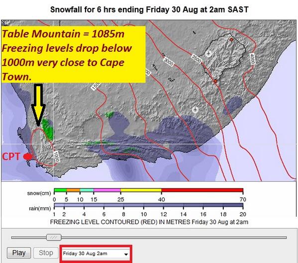 VanDamCNN's tweet photo. I continue to see signs that very light #snow may fall on top of #TableMountain Thursday night to Friday. @eNCAnews http://t.co/ng2MvtXd9b