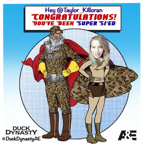 DuckDynastyAE's tweet photo. @Taylor_Killoran Howdy there, #SiKick! #DuckDynasty http://t.co/5Xpm3ZDirm