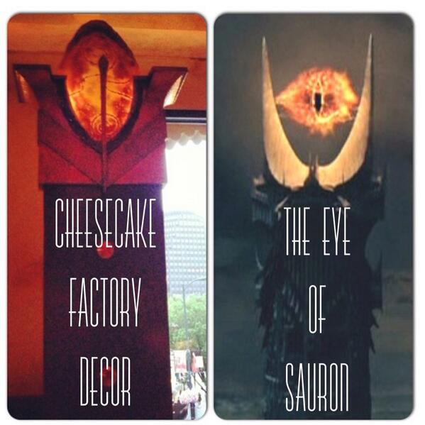 isaacdavid's tweet image. That moment you realize the decor at the @Cheesecake factory took cues from #LOTR @lotro #decorfail @woodelijah