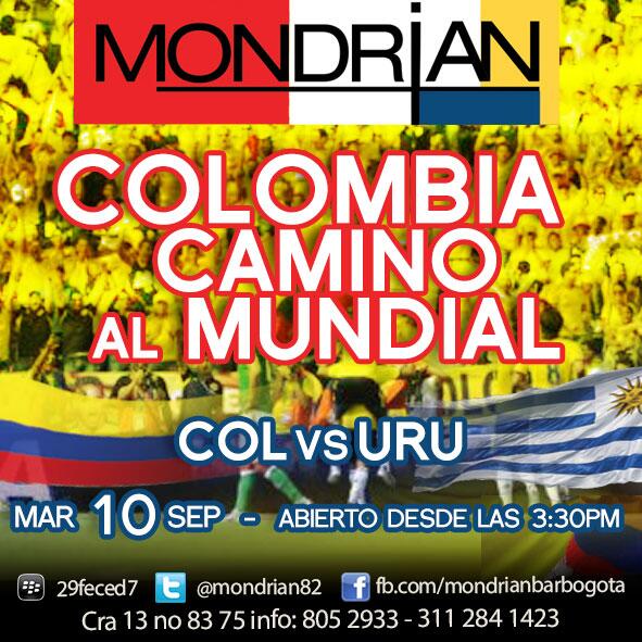 Mondrian82's tweet photo. HOY @Mondrian82 <<COLOMBIA vs Uruguay>> 3:30pm // cocteles // rumba // terraza Info:: 3112841423 :: http://t.co/5SV7us0VQr