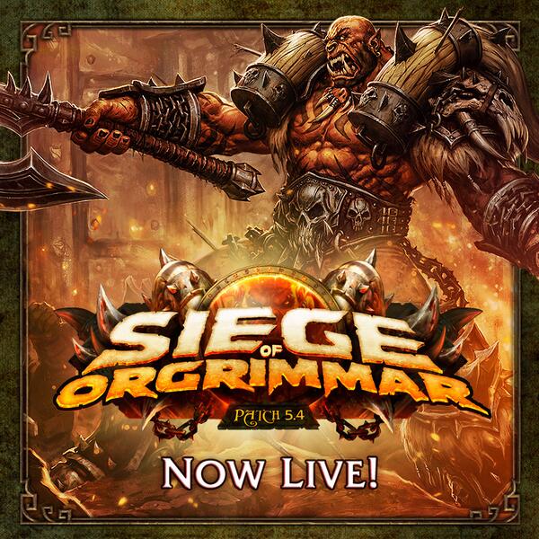 Warcraft's tweet photo. Patch 5.4: Siege of Orgrimmar is now live in North America!

Feature overview: http://t.co/nWSO0q02U0 http://t.co/POEb1E75EO
