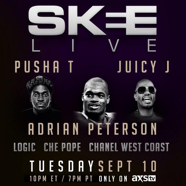 #SKEELIVE Episode 7.0 <a href="/PUSHA_T/">King Push</a> x <a href="/therealjuicyj/">juicy j</a> x <a href="/AdrianPeterson/">Adrian Peterson</a> x <a href="/Logic301/">Rap Ron Howard</a> x @CheGOODMUSIC x <a href="/chanelwestcoast/">Chanel West Coast</a>