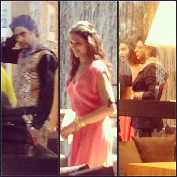 SRKCHENNAIFC's tweet photo. @iamsrk, @deepikapadukone &amp; @juniorbachchan on the sets of #HNY.. http://t.co/EDpyxAMZMC