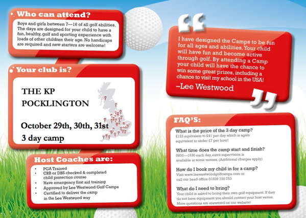 DesiredGolfAcad's tweet photo. @KPGOLFCLUB @desiredgolf Confirmed dates for the extremely popular Lee Westwood Golf Camp. HALF TERM- OCT 29,30,31ST http://t.co/sENern1vE3